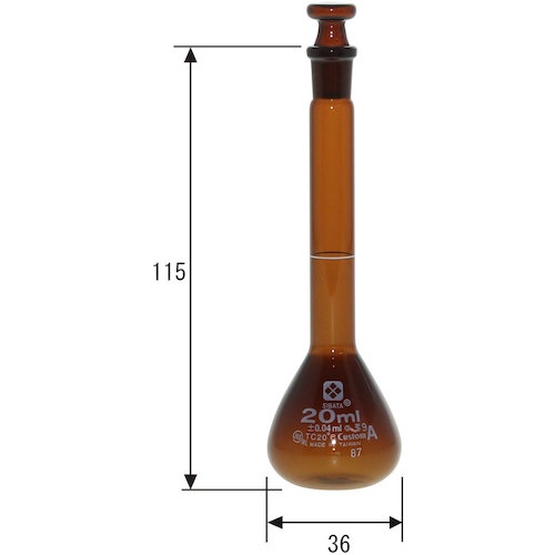 SIBATA メスフラスコ カスタムA 茶褐色 20mL【026100-20】