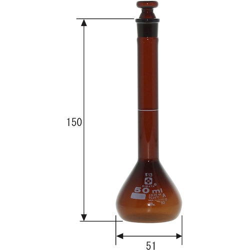 SIBATA メスフラスコ スーパーグレード 茶褐色 50mL【020070-50】