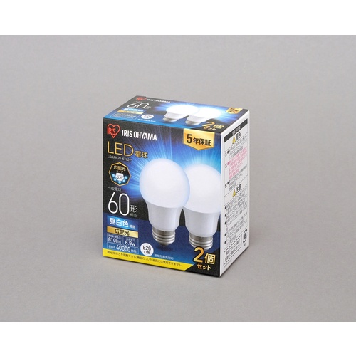 IRIS LED電球 E26 広配光 60形相当 昼白色 2個セット【LDA7N-G-6T62P】