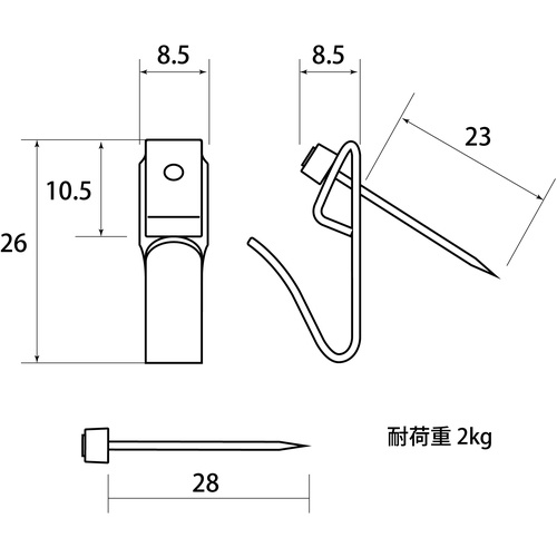 WAKI 新建材用フック ピンL W 3個入り【KYH028】
