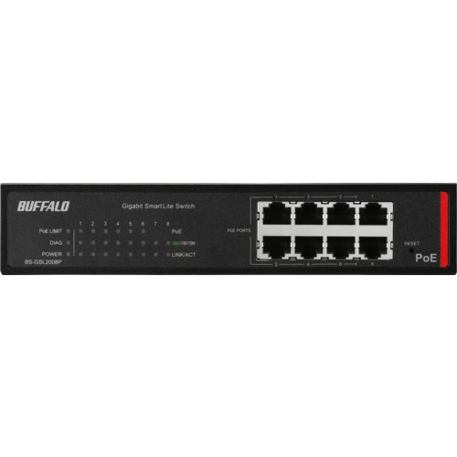 BUFFALO 法人向け Giga対応 PoE Layer2 スマートLiteスイッチ 8ポート【BS-GSL2008P】