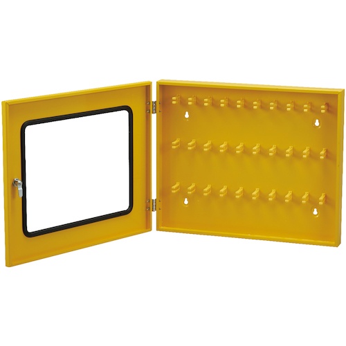 緑十字 ロックアウトステーション KBL-2 フック掛けタイプ 黄 450×560×70mm 5.5kg【199122】