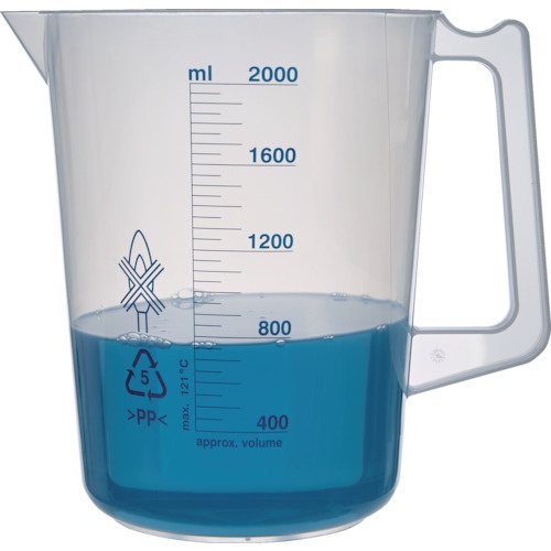 TRUSCO ポリプロピレン青目盛ビーカー 2000ml(取手付)【HPB-2000】