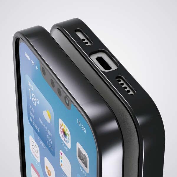 iPhone 16e ソフトケース サイドメッキ メタルステッカー付【PM-A25SUCTMBK】