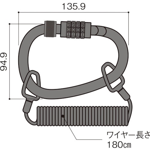 WAKI カラビナ錠ワイヤー付【IB-154】