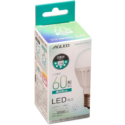 IRIS 522215 LED電球 E17 広配光 60形相当 昼白色(20000時間)【LDA6N-G-E17-6T6-E】