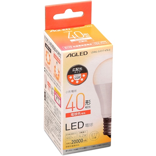 IRIS 522213 LED電球 E17 広配光 40形相当 電球色(20000時間)【LDA4L-G-E17-4T6-E】