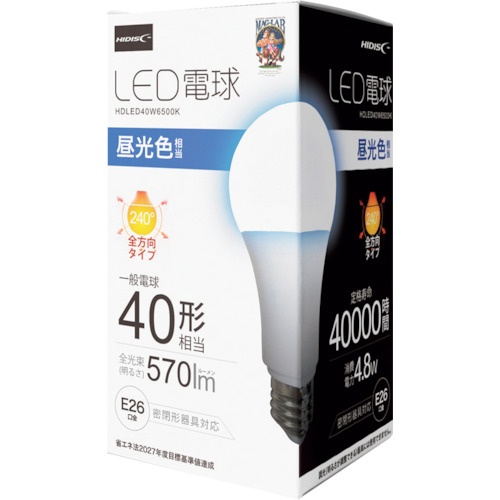 ハイディスク LED電球(一般電球40形相当)昼光色【HDLED40W6500K】