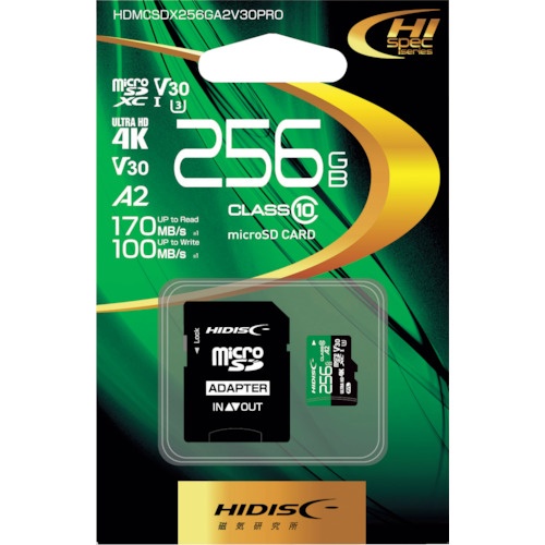 ハイディスク 超高速R170シリーズmicroSDXCカード 256GB【HDMCSDX256GA2V30PRO】