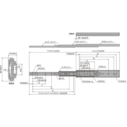 スチール製スライドレール【2880N-20】
