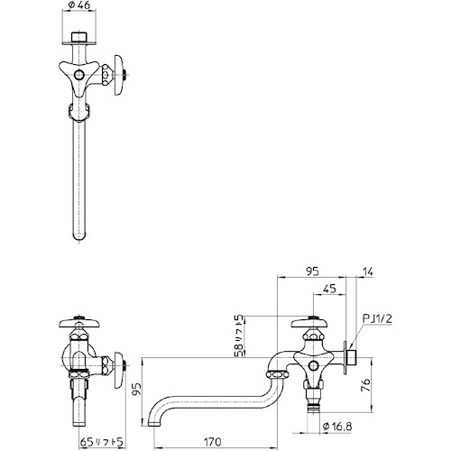 SANEI 散水用二口自在水栓【E106V-13】