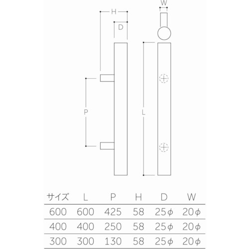 MK ドアハンドル(両面用) 25ΦX300mm クリアー【MDW-10030H】