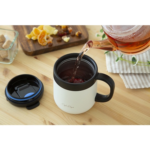 IRIS 529373 カフェデイズ 2wayふた付きマグカップ【CD-2WT380-W】