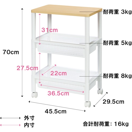 不動技研 ウッドテーブルワゴンWTW-3S W F2490【490410】