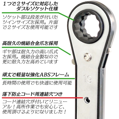 ベストツール BEST 4サイズラチェットレンチ(落下防止穴付) 6x8x10x12【PFR-11】