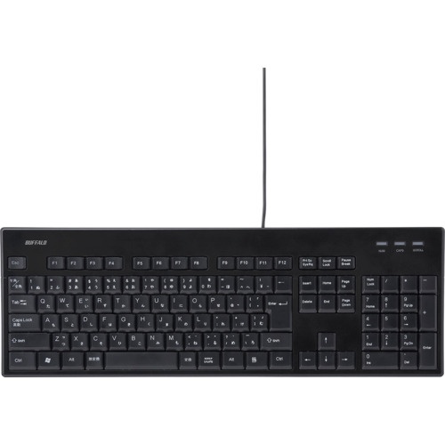 BUFFALO USB接続 有線スタンダードキーボード 丸洗い対応モデル ブラック【BSKBU12BK】