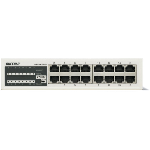 BUFFALO 10/100M スイッチングHub 金属筐体/電源内蔵モデル 16ポート【LSW3-TX-16NSR】