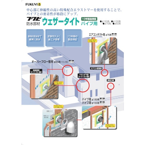 FUKUVI 防水部材 ウェザータイト2パイプ用 50Φ用(1袋2個入り)【WTP50H】