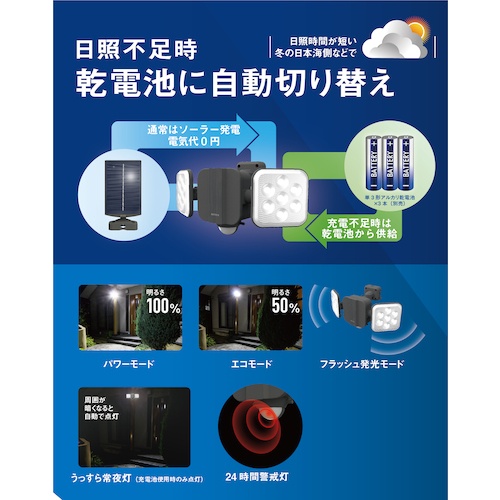 RITEX 6.5W×2灯 フリーアーム式LEDハイブリッドソーラーライト【S-HB250】
