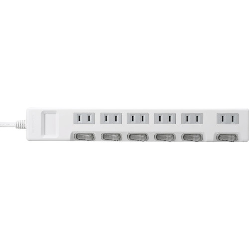 BUFFALO 2ピン式電源タップ 個別スイッチ/ほこり防止シャッター付/6個口/1.0m ホワイト【BTCSHWJT2610WH】