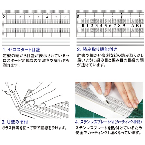 共栄プラスチック グランデ方眼みぞ付カッティング定規 30cm【GCT-30】