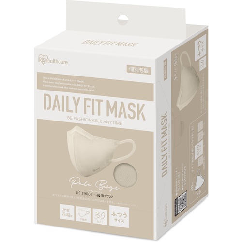 IRIS 296476 DAILY FIT MASK 立体 ふつうサイズ 30枚入 ペールベージュ【RK-F30SXQ】