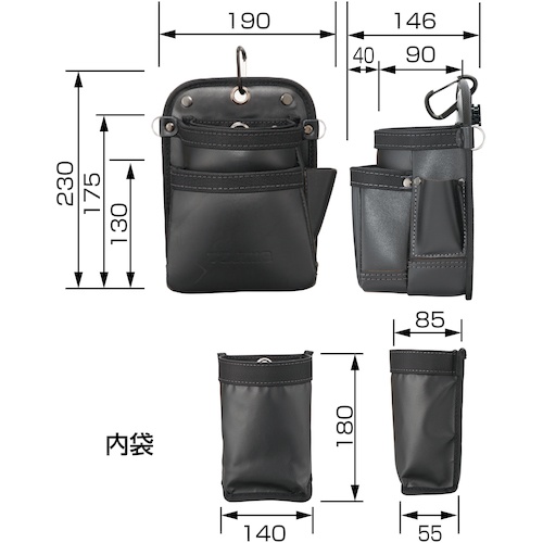 タジマ 着脱式腰袋 K 2段小 ツインフック【SFKBK-2S2H】