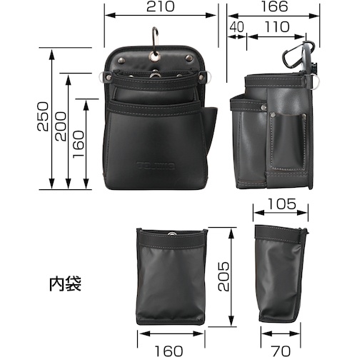 タジマ 着脱式腰袋 K 2段中 ツインフック【SFKBK-2M2H】