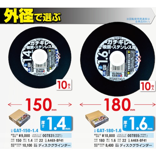 モトユキ グローバルソーガチギレ切断砥石 10枚入り【GAT-180-1.6(10P)】