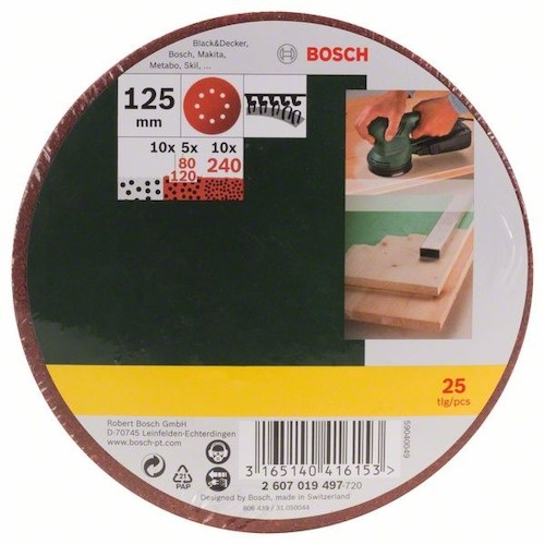 サンディングペーパーセット125mm【PR-PEX125M25】