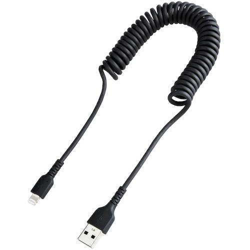 Lightningケーブル/USB-A/1m/高耐久/コイル型/ブラック/iPhone ライトニング カールコード【RUSB2ALT1MBC】
