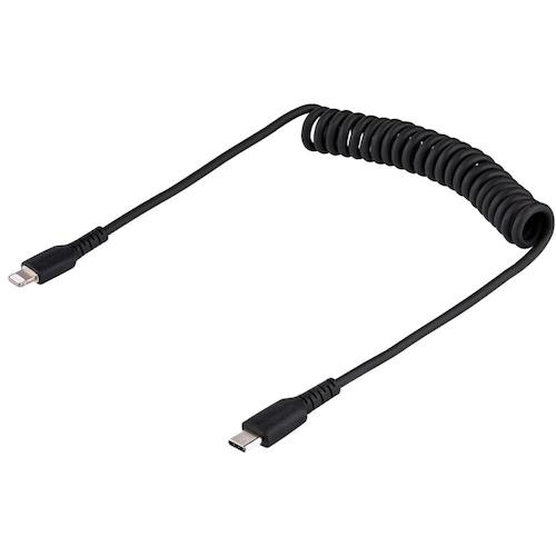 Lightningケーブル/USB-C/50cm/高耐久/コイル型/ブラック/iPhone ライトニング カールコード【RUSB2CLT50CMBC】