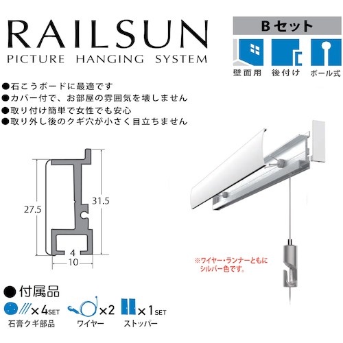 福井金属工芸 レールサン ピクチャーレール 壁面用 L=100cm Bセット【WRS-100B】