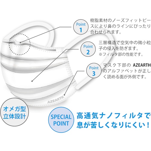 アゼアス 高通気ナノフィルタマスク(50枚入り)【HM-39903】