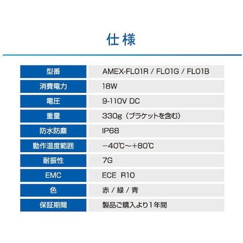 青木製作所 フォークリフト向け LEDラインライト(青色)【AMEX-FL01B】