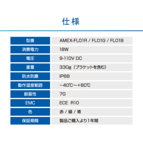 青木製作所 フォークリフト向け LEDラインライト(赤色)【AMEX-FL01R】