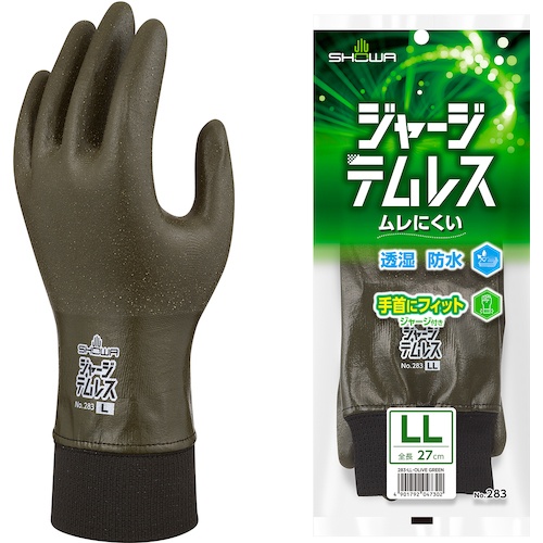 SHOWA ポリウレタン手袋 NO283 ジャージテムレス オリーブグリーン LLサイズ【NO283-LL-OG】