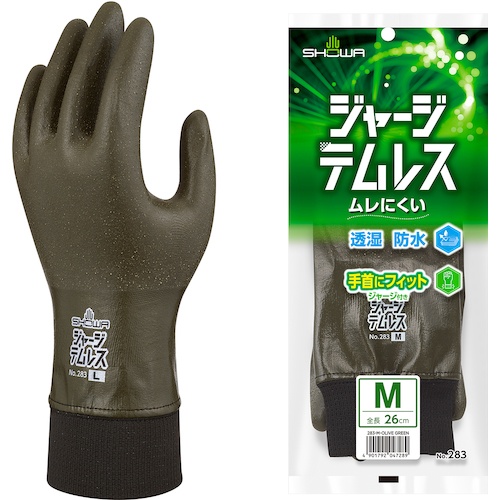 SHOWA ポリウレタン手袋 NO283 ジャージテムレス オリーブグリーン Mサイズ【NO283-M-OG】