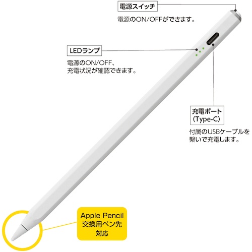 iPad専用充電式タッチペン ホワイト【TPEN-001W】