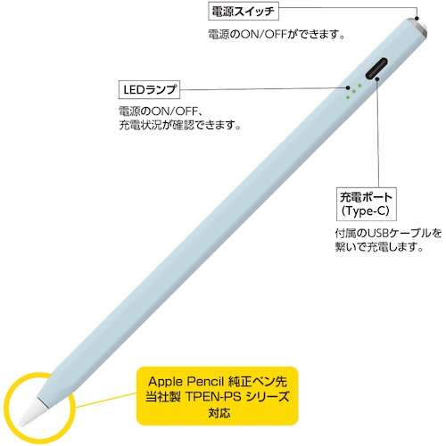 iPad専用充電式タッチペン グレイッシュブルー【TPEN-001BL】