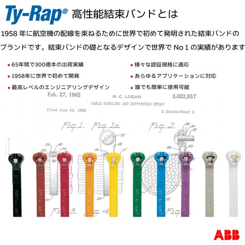 TY-Rap 高性能ケーブルタイ(結束バンド)標準グレード(ナチュラル色)(大袋)幅3.6X長さ208mm1000本入り【TY242M】