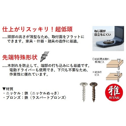 YAHATA 超低頭木割れ解消ビス(中) 4.0X32 ラスパートブロンズ (38個入)【4979874198044】