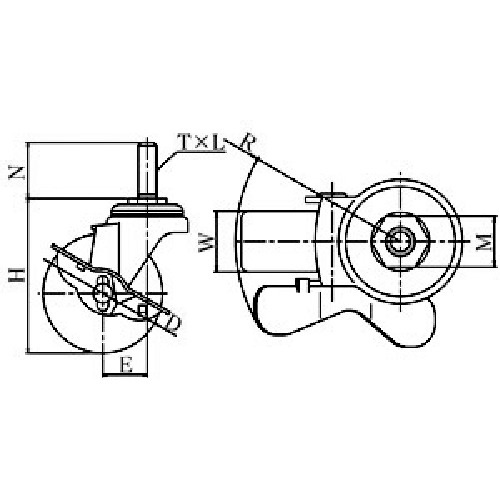 ユーエイ ねじ込み式 自在 キャスター ウレタン 車輪径65mm ストッパー付き Sタイプ ST-S型 ネジ寸法M12×35ピッチ1.75【ST-65URS-M12-35】