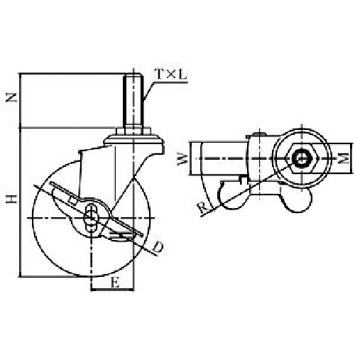ユーエイ ねじ込み式 自在 ステンレスキャスター ウレタン 車輪径75mm ストッパー付き Eタイプ SUS-ET-S型 ネジ寸法M12×35ピッチ1.75【SUS-ET-75URS-M12-35】