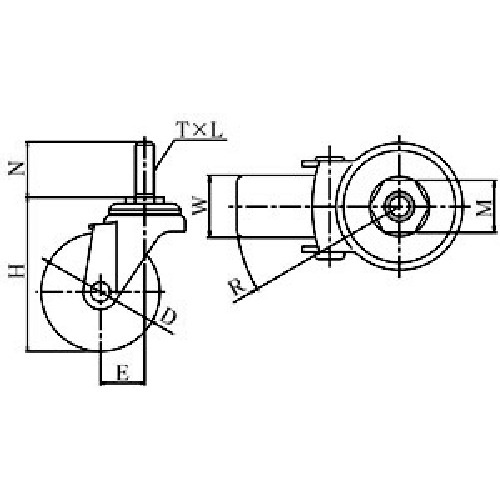 ユーエイ ねじ込み式 自在 キャスター ウレタン 車輪径75mm Sタイプ ST型 ネジ寸法M12×35ピッチ1.75【ST-75UR-M12-35】