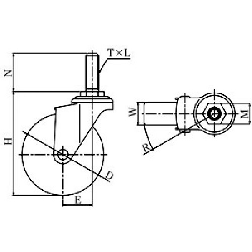 ユーエイ ねじ込み式 自在 ステンレスキャスター ナイロン 車輪径100mm Eタイプ SUS-ET型 ネジ寸法M12×35ピッチ1.75【SUS-ET-100N-M12-35】