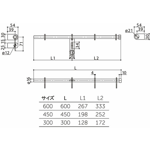 MK 鉄扉用丸棒貫抜 16×300mm【C-480-300】