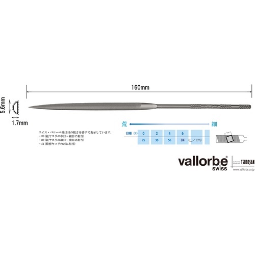 Vallorbe ニードルヤスリ 半丸160mm #6【LA2402-160-6】