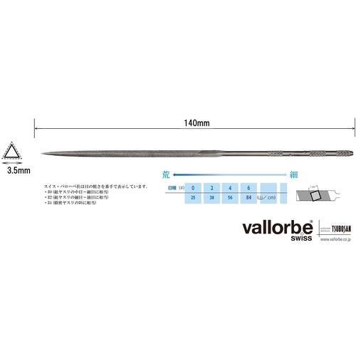 Vallorbe ニードルヤスリ 三角 140mm #4【LA2407-140-4】