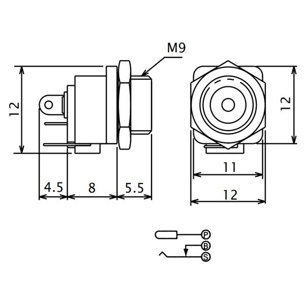 DCジャック 2.1mm パネル取付用【MJ-40A】